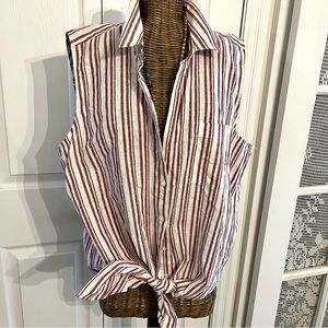 Sleeveless Tie Front ,Stripe Linen/Cotton Summer blouse , Sz XL